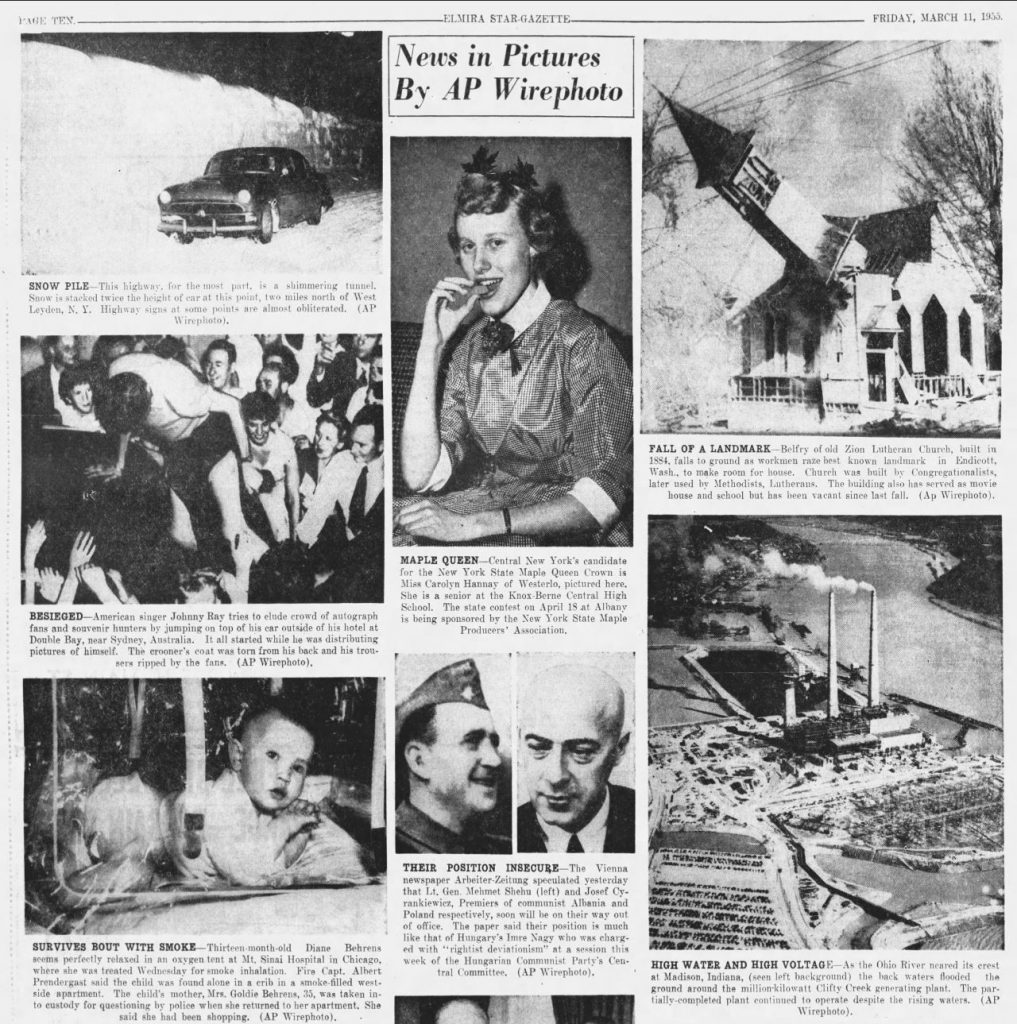 Typical Wirephoto newspaper page (Elmira Star-Gazette, 03.11.1955)