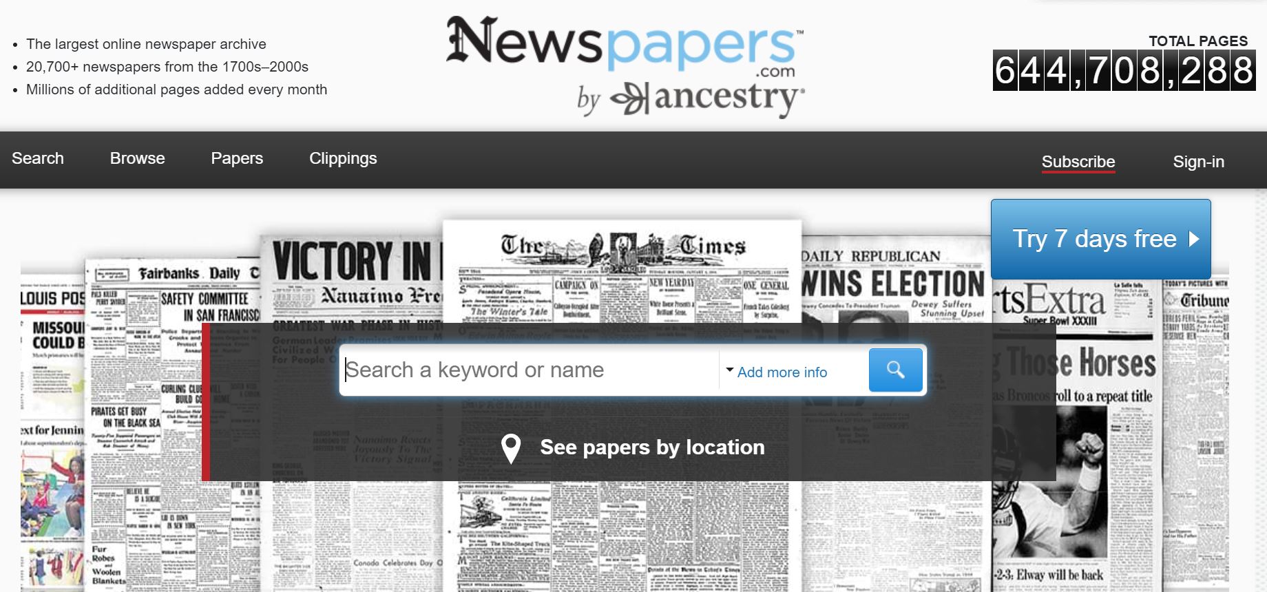 Newspapers.com homepage